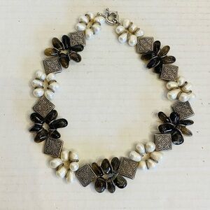 Natural Gemstones Smokey Citrine and Freshwater Pearls Beaded Necklace Jewelry